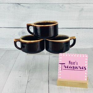 Vintage Pfaltzgraff GOURMET Brown Glaze Stackable Closed Handle Flat Cups Set 3